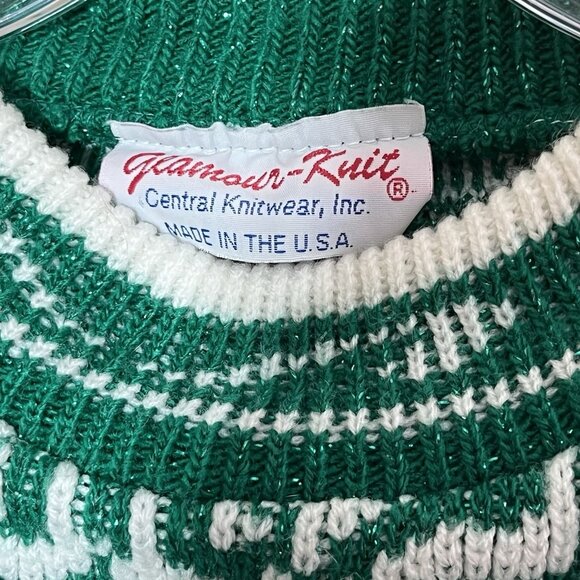 Glamour Knit VTG Sweater Womens L Green Sparkle Ugly Christmas USA Long Sleeve - Picture 3 of 4